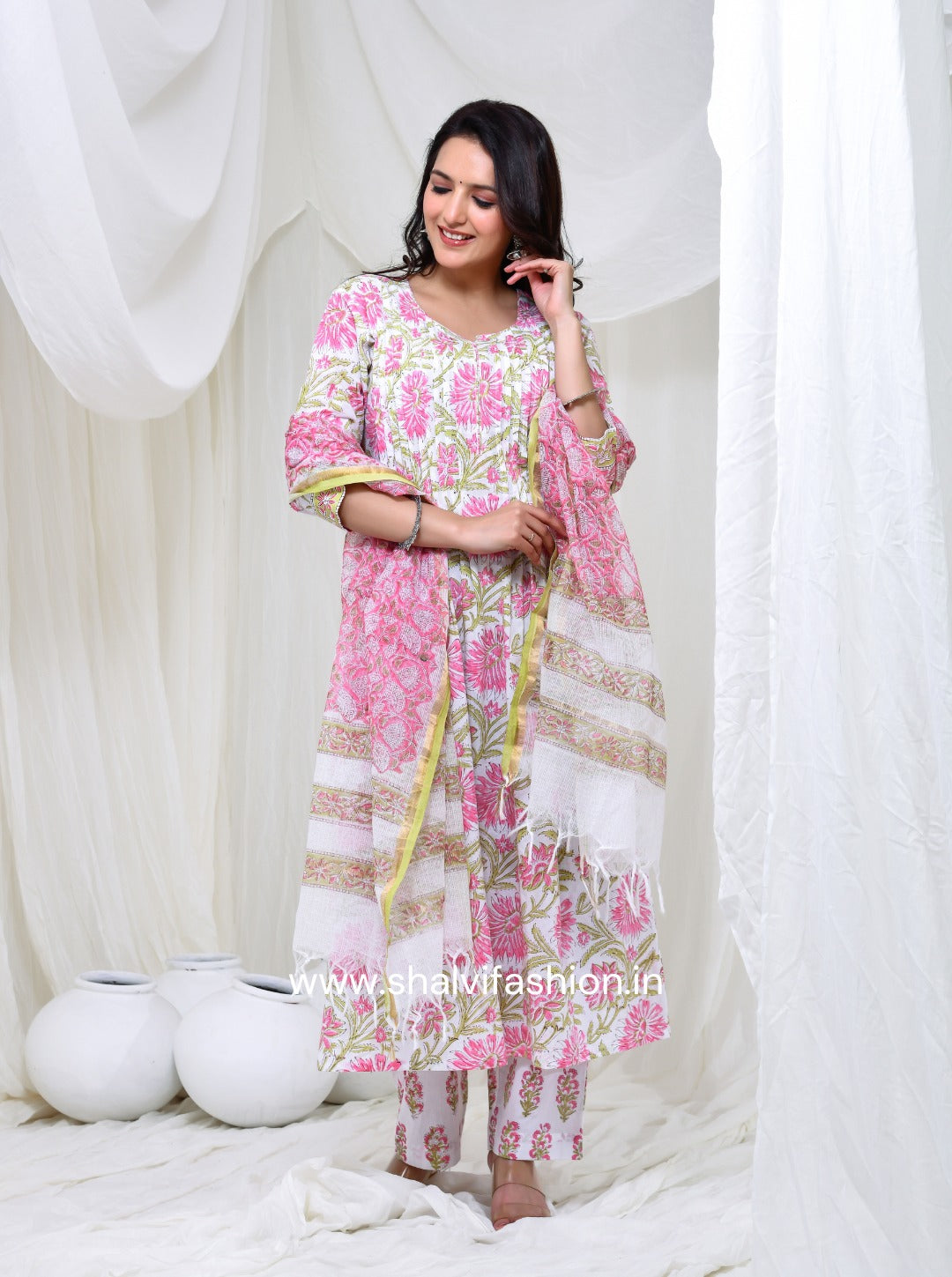 Shop hand block print kota dupatta cotton suits online (CSS150KD)
