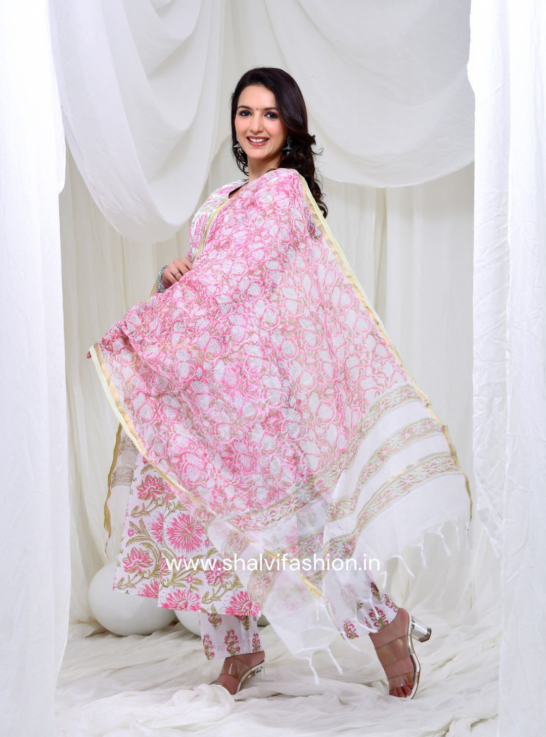 Shop hand block print kota dupatta cotton suits online (CSS150KD)