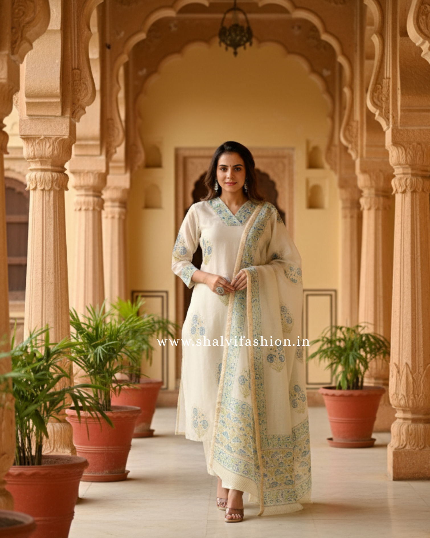 Shop block print chanderi silk suits online (CSS169)