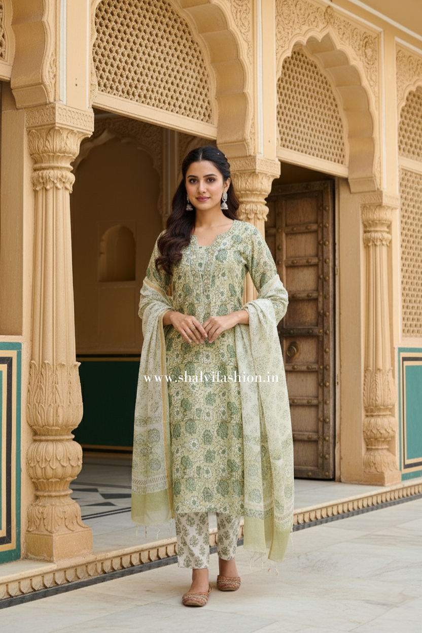 Shop block printed pure chanderi silk suits online shopping (CSS225)