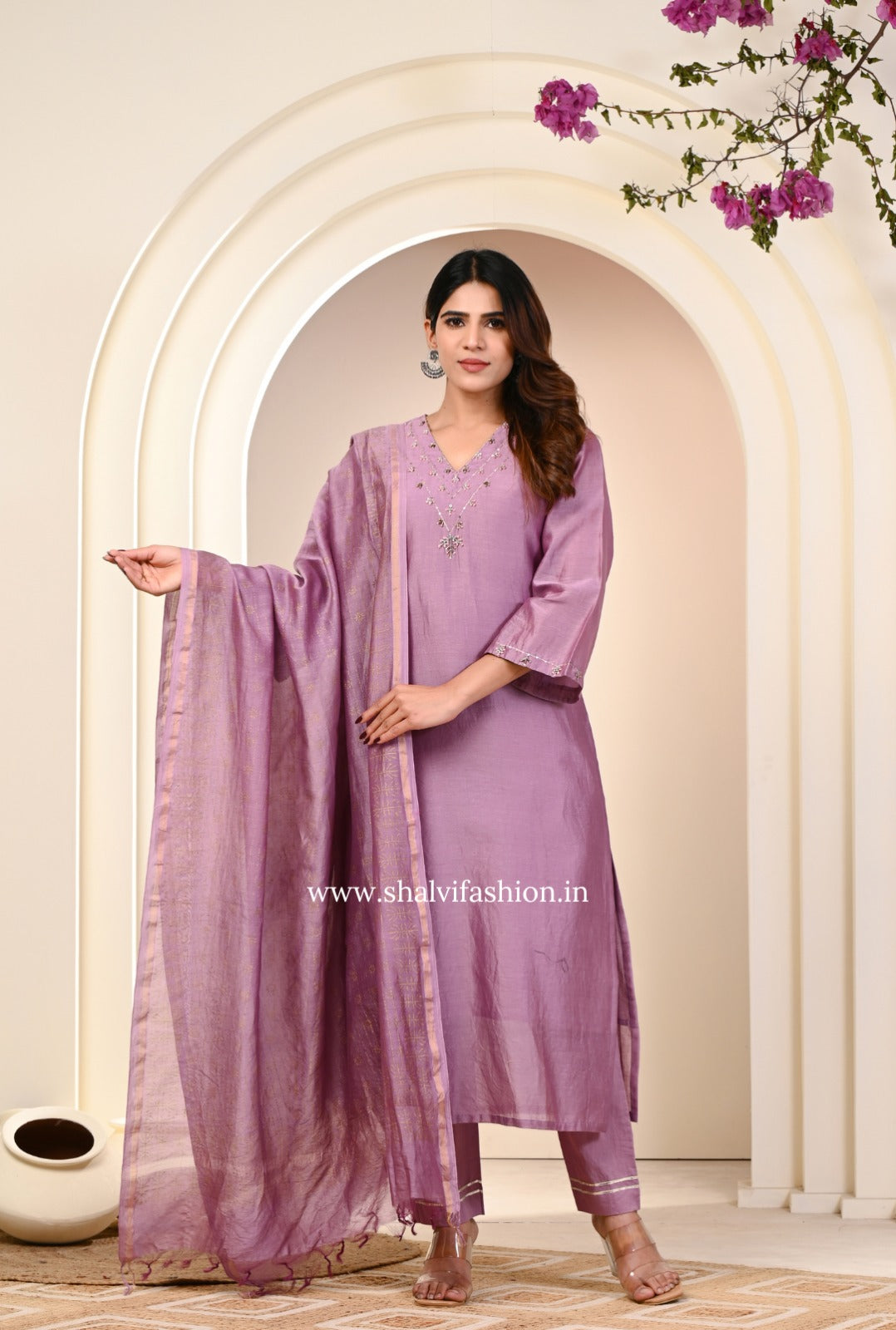 Shop zardosi work pure chanderi silk suits online (CSS227)