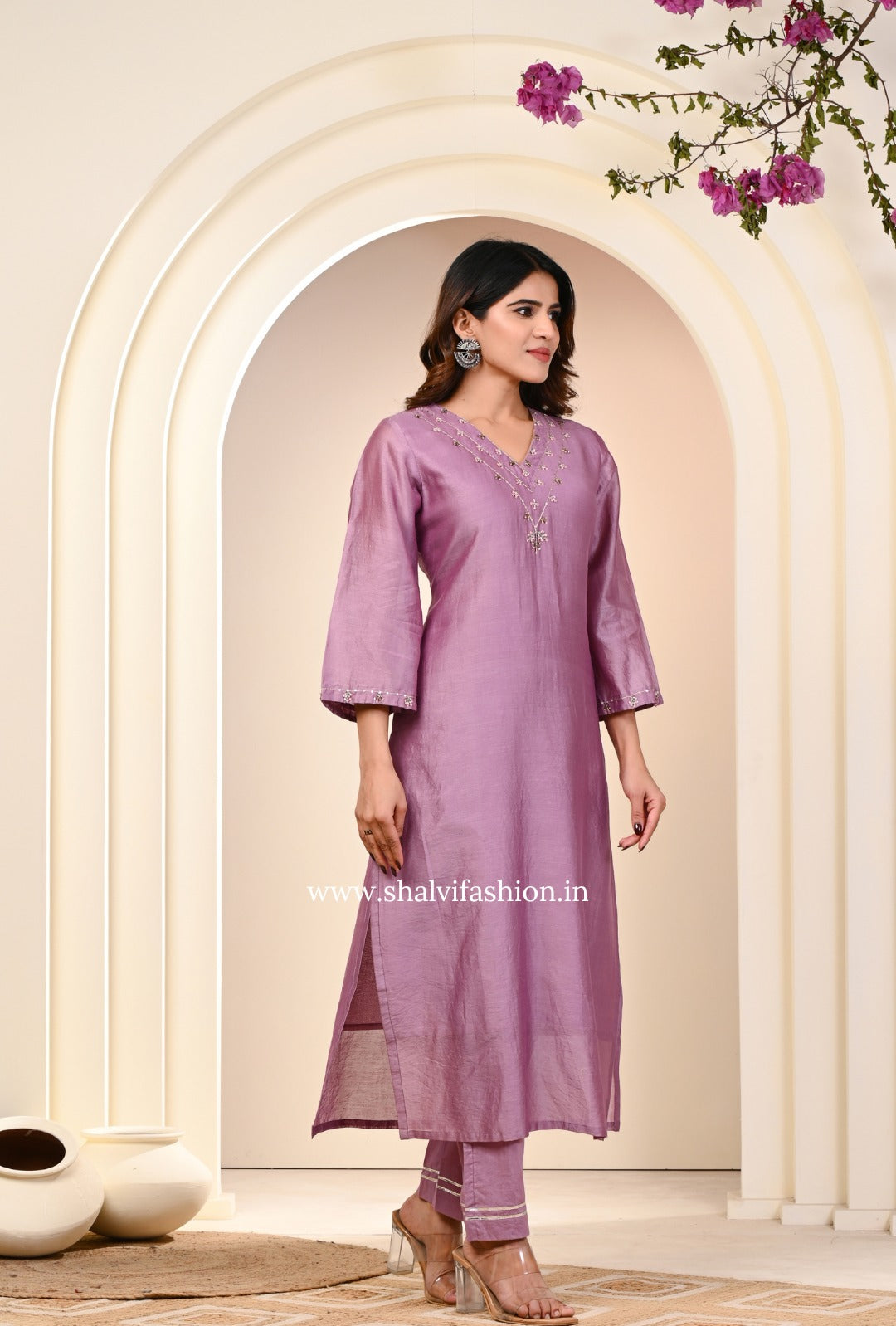 Shop zardosi work pure chanderi silk suits online (CSS227)