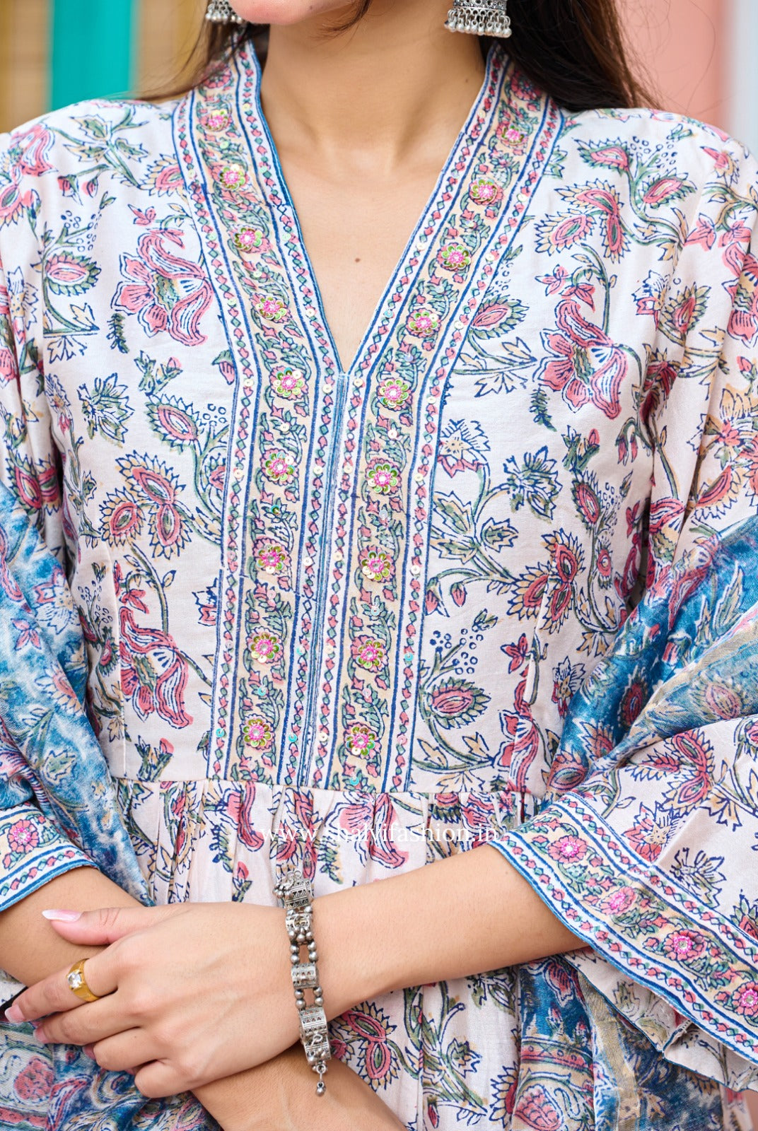 Shop hand block print chanderi silk suits in jaipur (CSS264)