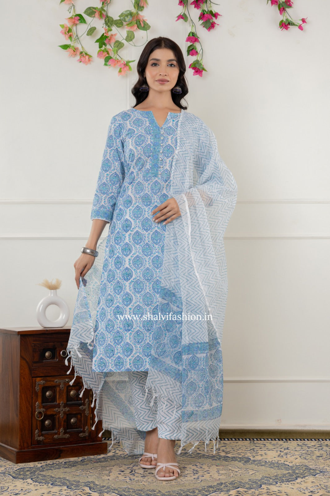 Shop hand block printed kota dupatta cotton suits (CSS285)