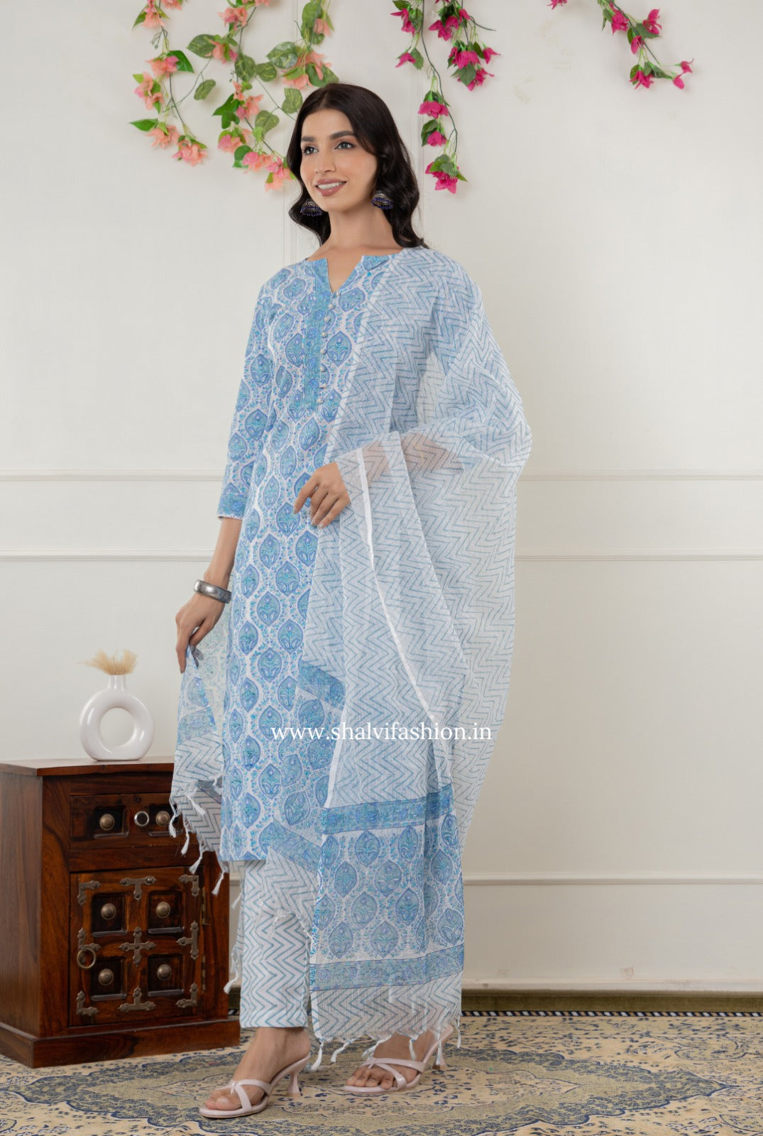 Shop hand block printed kota dupatta cotton suits (CSS285)