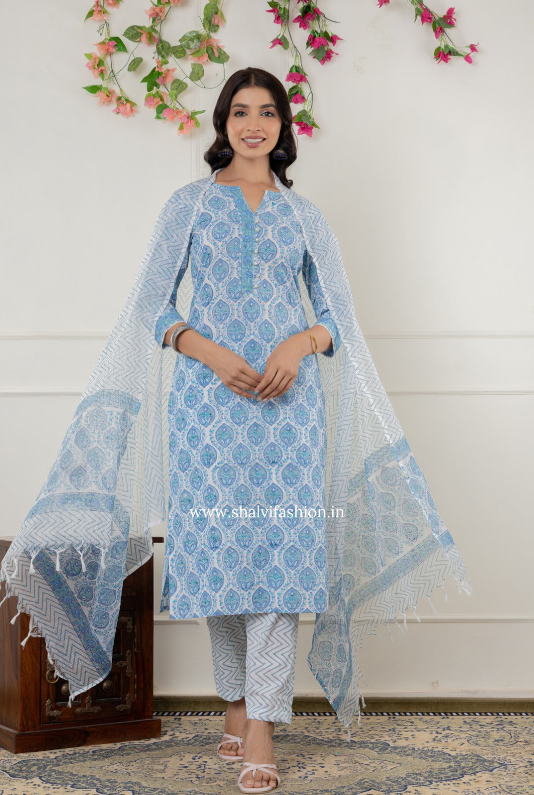 Shop hand block printed kota dupatta cotton suits (CSS285)