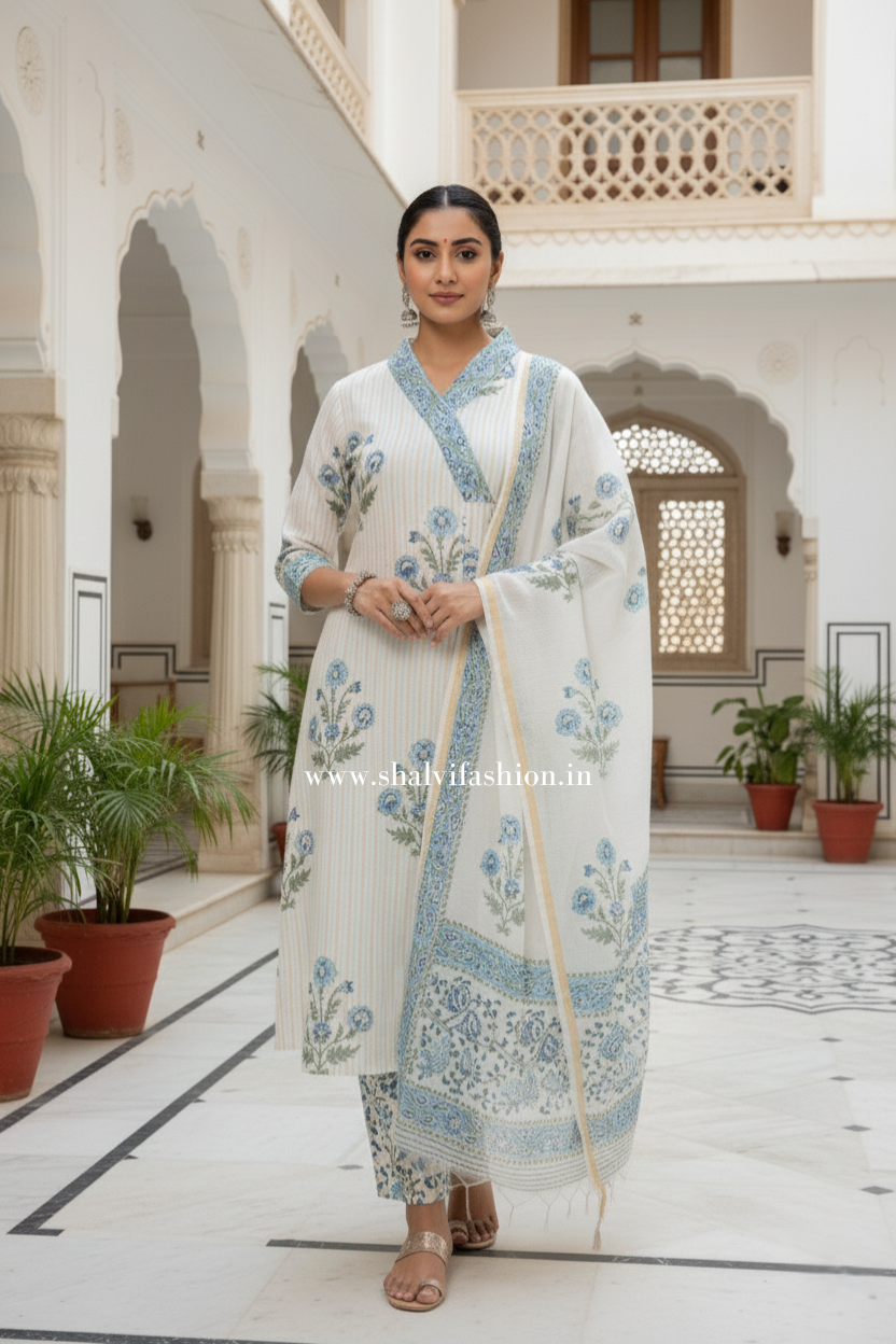 Shop block printed chanderi silk suits online (CSS302)