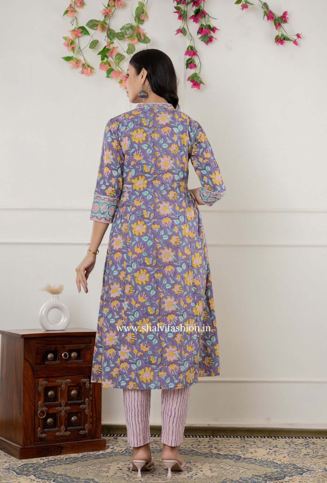 Shop block printed cotton suits with kota dupatta (CSS315)