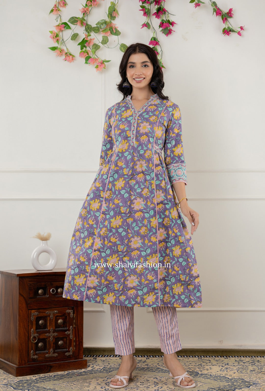 Shop block printed cotton suits with kota dupatta (CSS315)