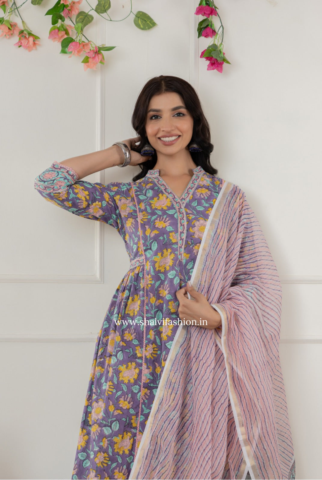 Shop block printed cotton suits with kota dupatta (CSS315)