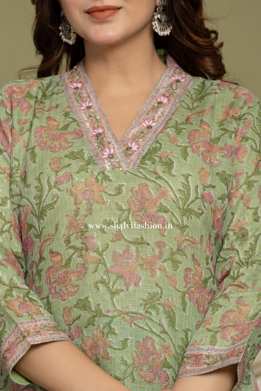 Shop hand block printed kota doria suits online shopping (CSS319)