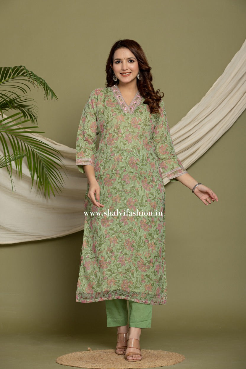 Shop hand block printed kota doria suits online shopping (CSS319)