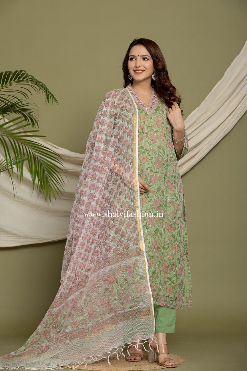 Shop hand block printed kota doria suits online shopping (CSS319)