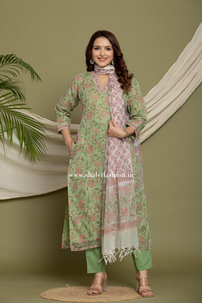Shop hand block printed kota doria suits online shopping (CSS319)