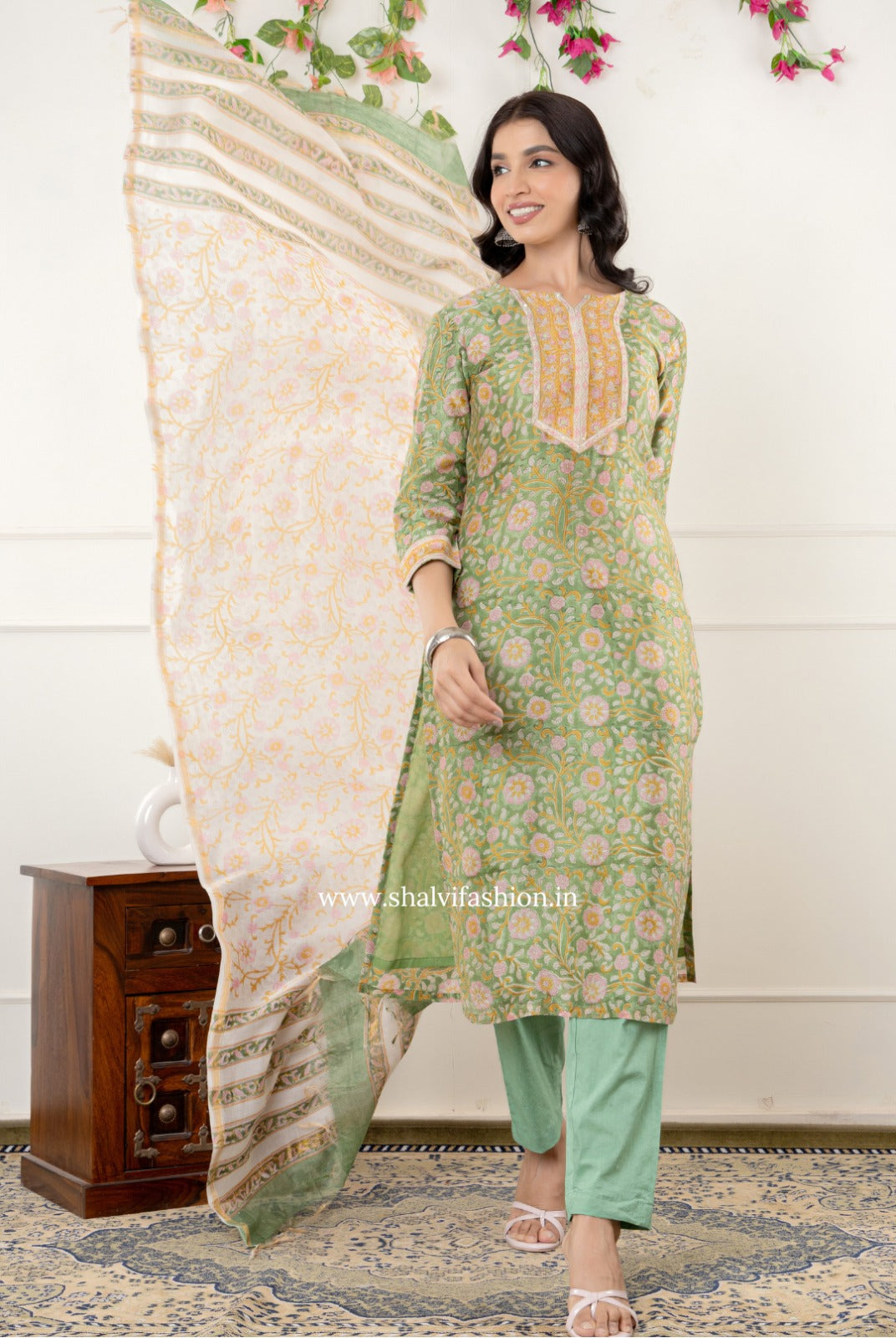 Shop traditional block printed chanderi silk suits (CSS321)