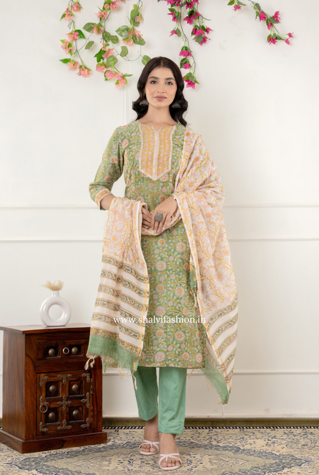 Shop traditional block printed chanderi silk suits (CSS321)