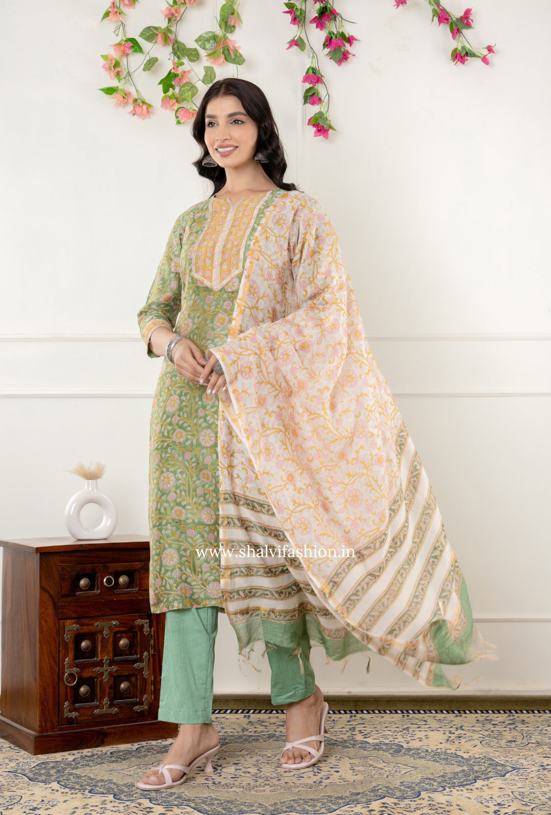 Shop traditional block printed chanderi silk suits (CSS321)