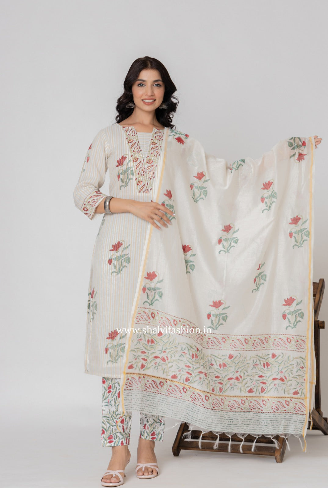 Shop hand block printed chanderi silk suits online (CSS345)