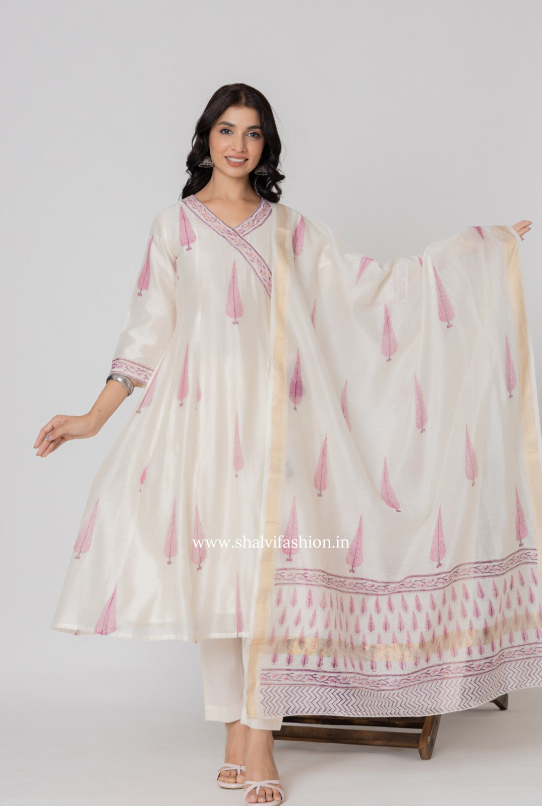 Shop block printed pure chanderi silk suits (CSS347)