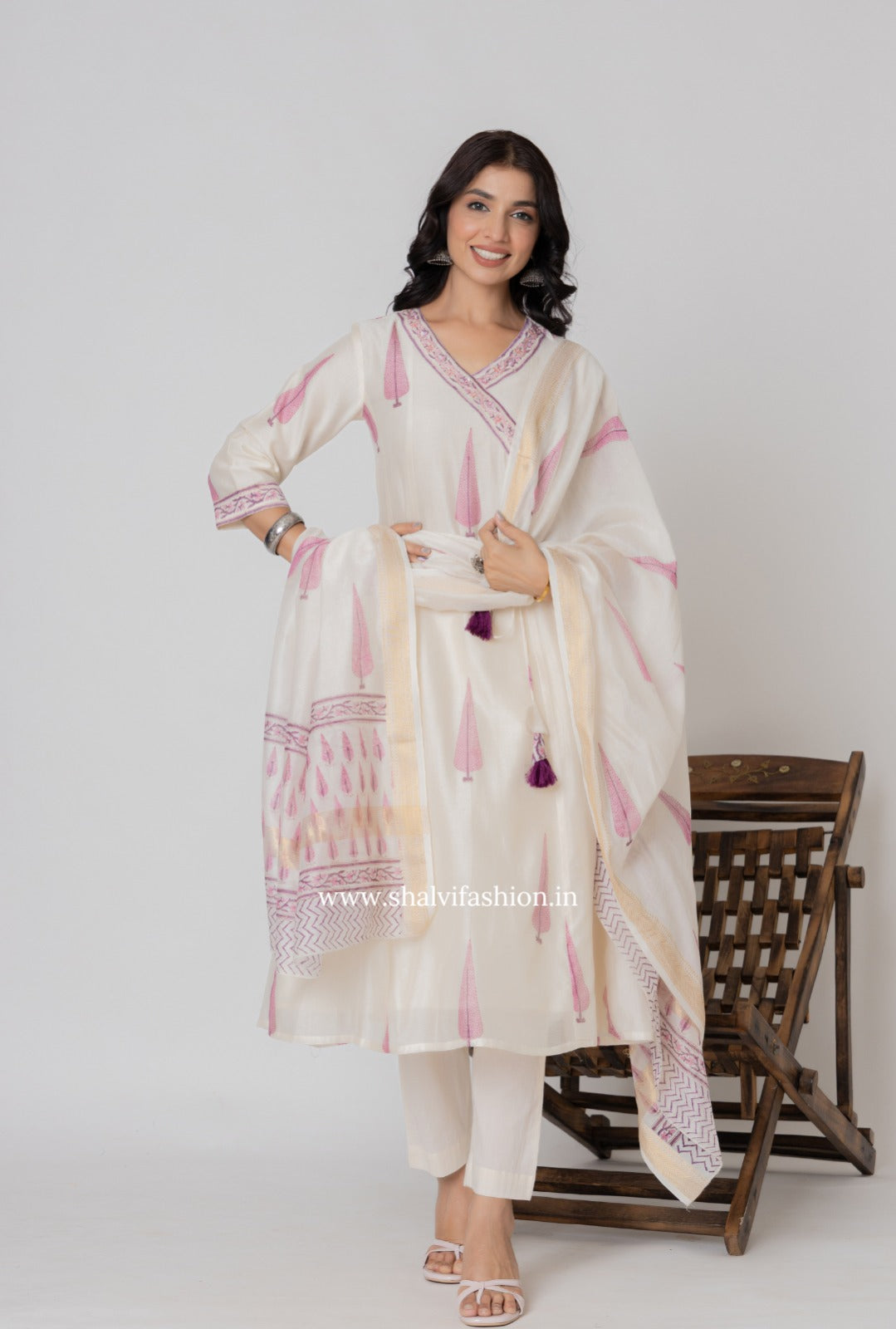 Shop block printed pure chanderi silk suits (CSS347)