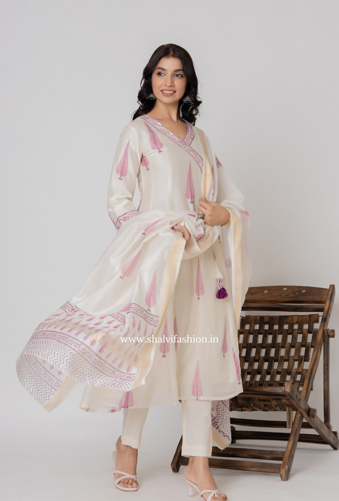 Shop block printed pure chanderi silk suits (CSS347)