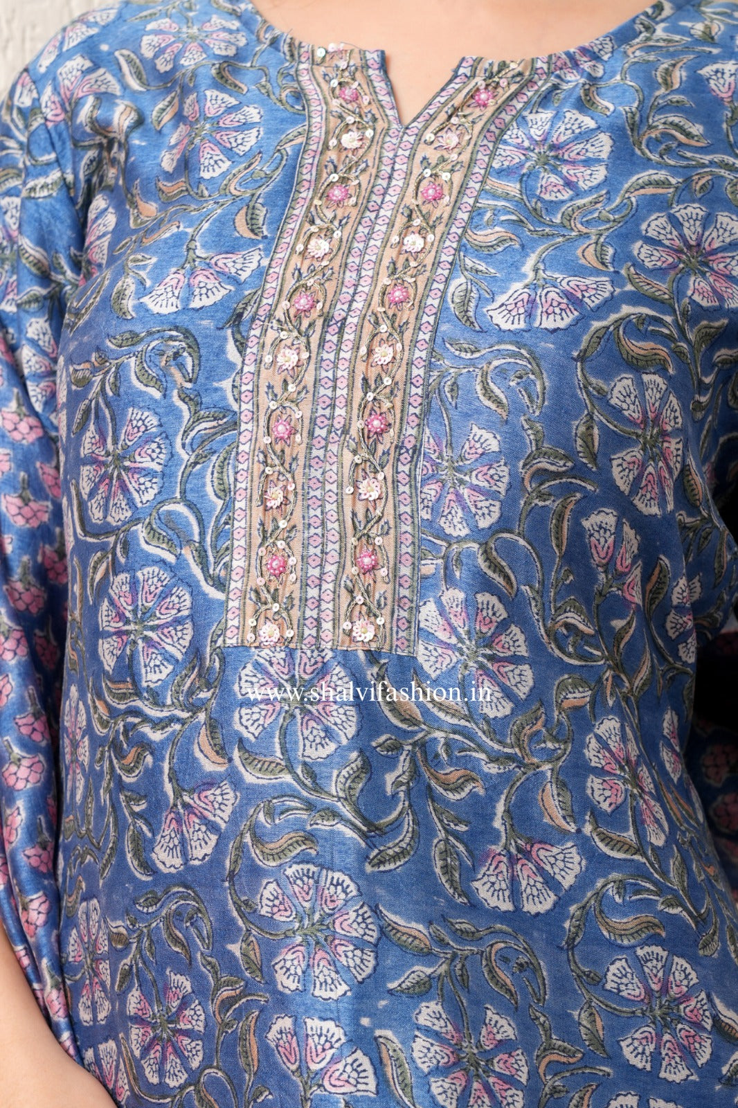 Shop block print chanderi silk suits online (CSS374)