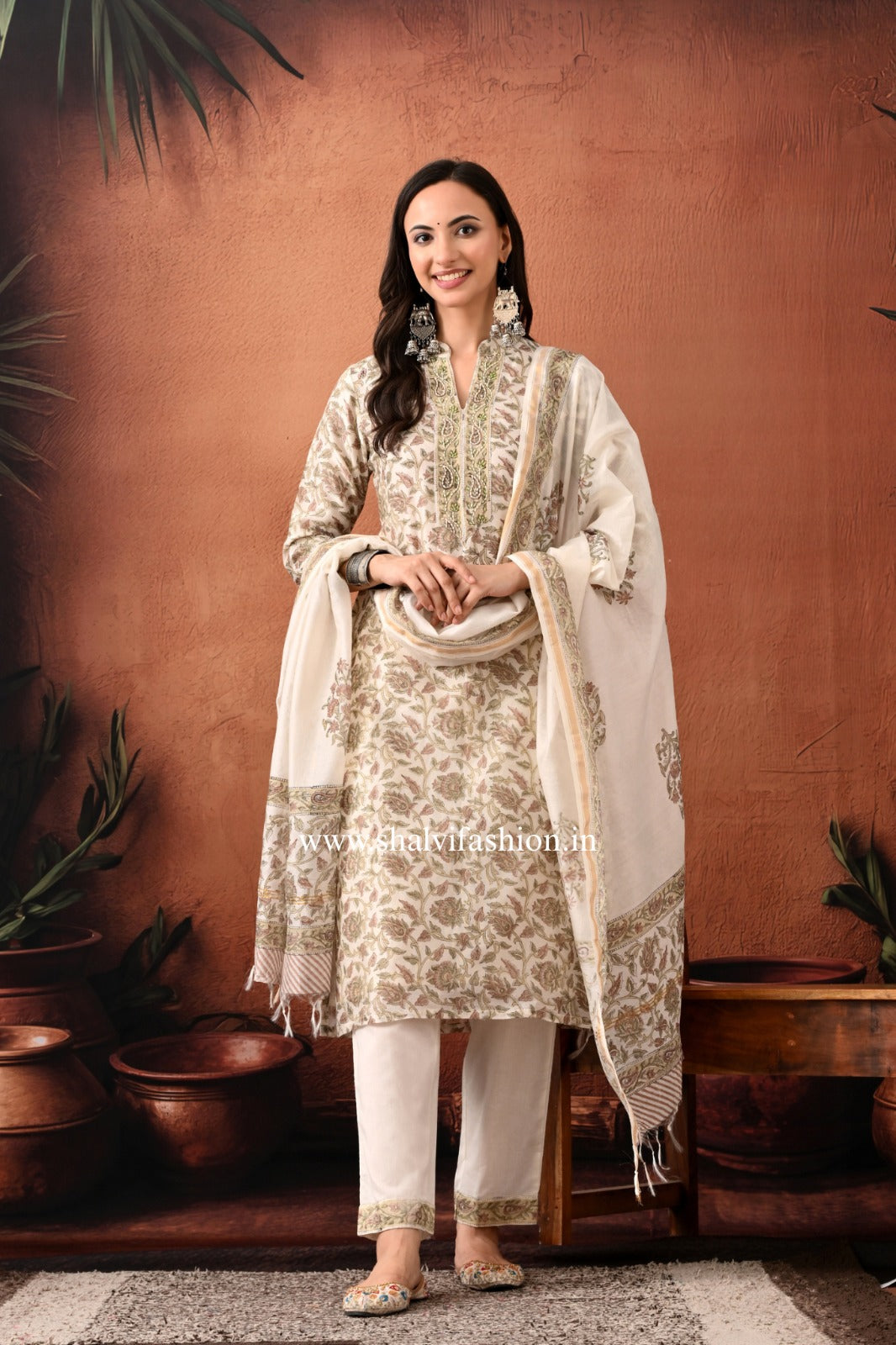 Shop hand block print chanderi silk suits in jaipur (CSS376)