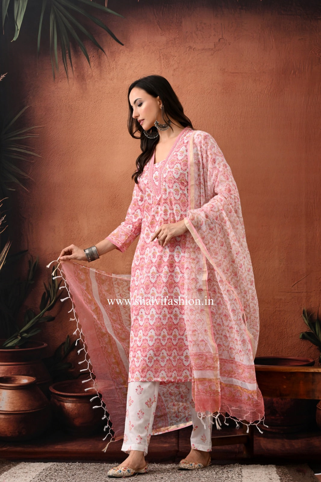 Shop jaipuri print cotton suits with kota dupatta (CSS384)