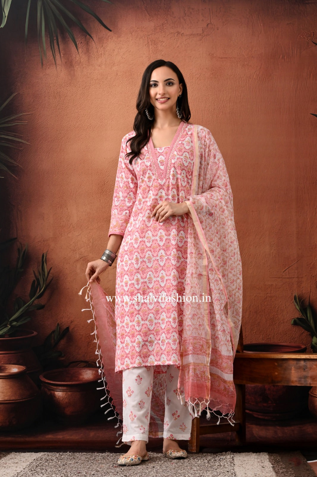 Shop jaipuri print cotton suits with kota dupatta (CSS384)