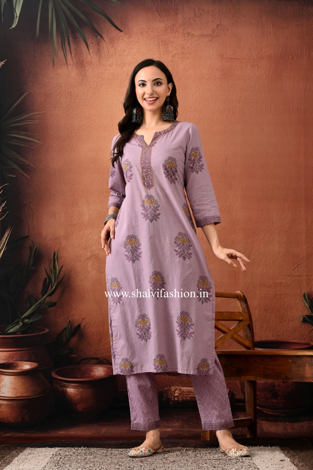 Shop hand block print cotton suits with kota dupatta (CSS385)