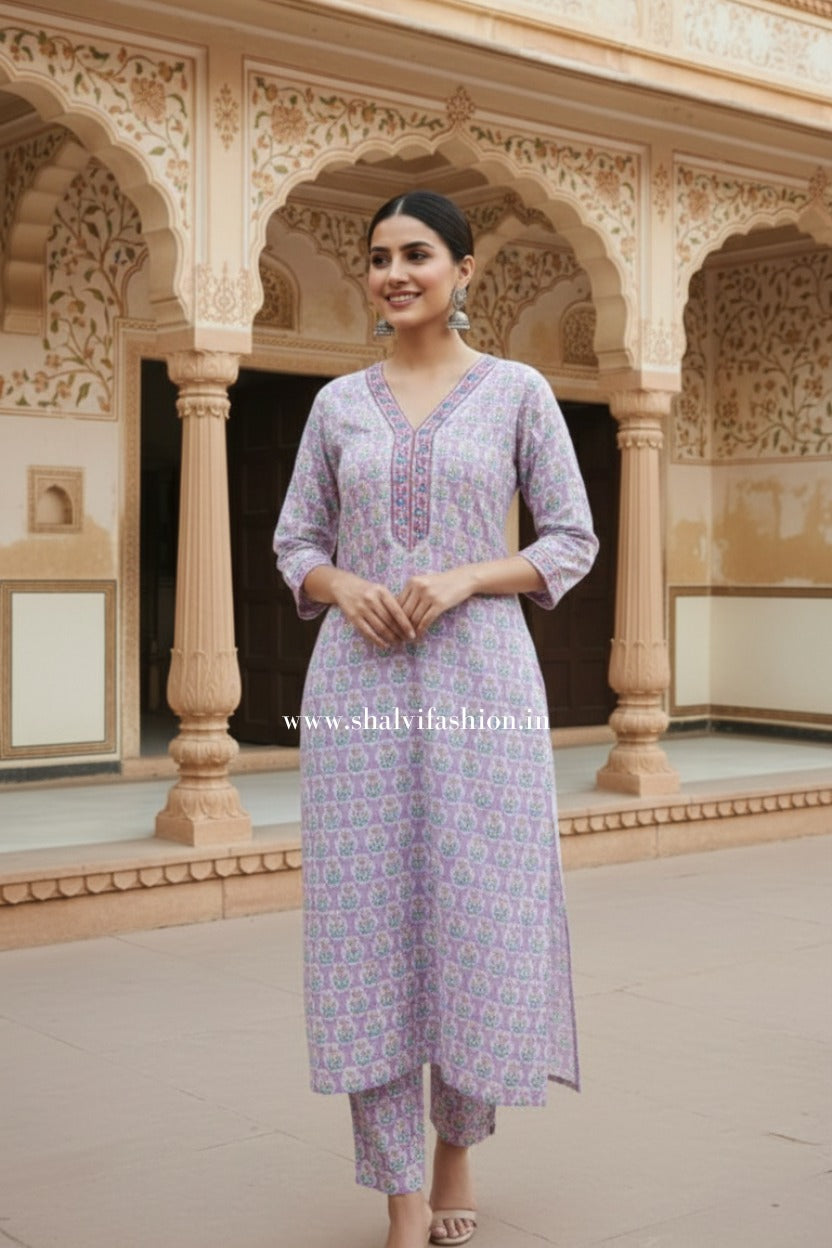 Shop block print kota dupatta cotton suits online (CSS387)