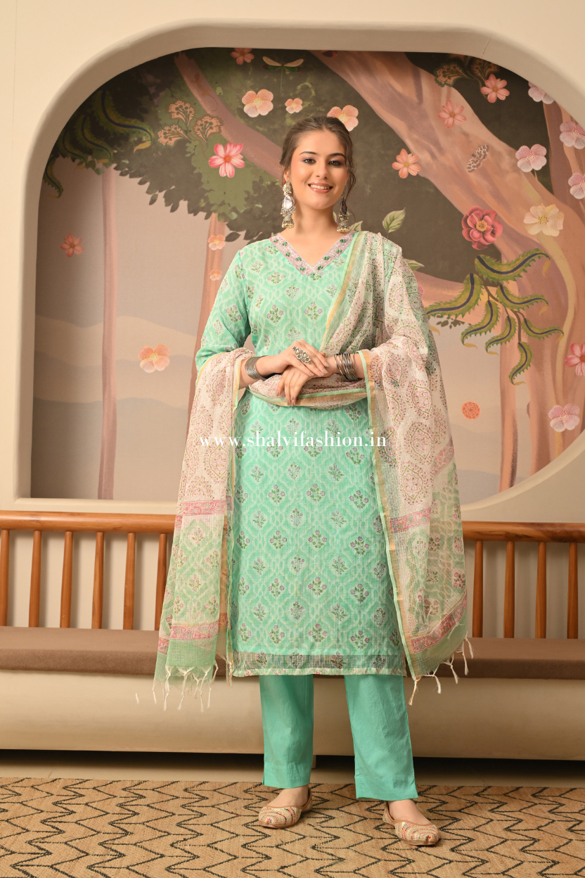 Shop hand block print kota doria suits online shopping (CSS399)