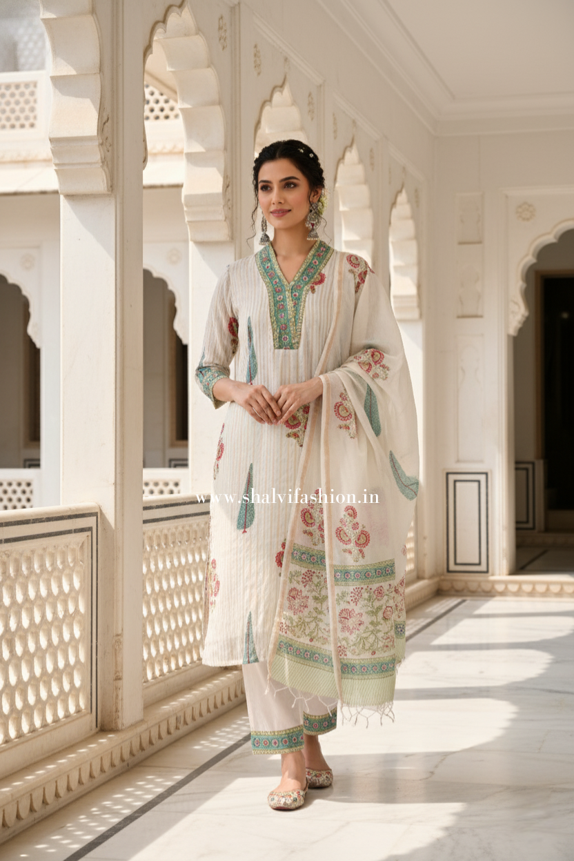 Shop hand block print mul chanderi suits online (CSS401)