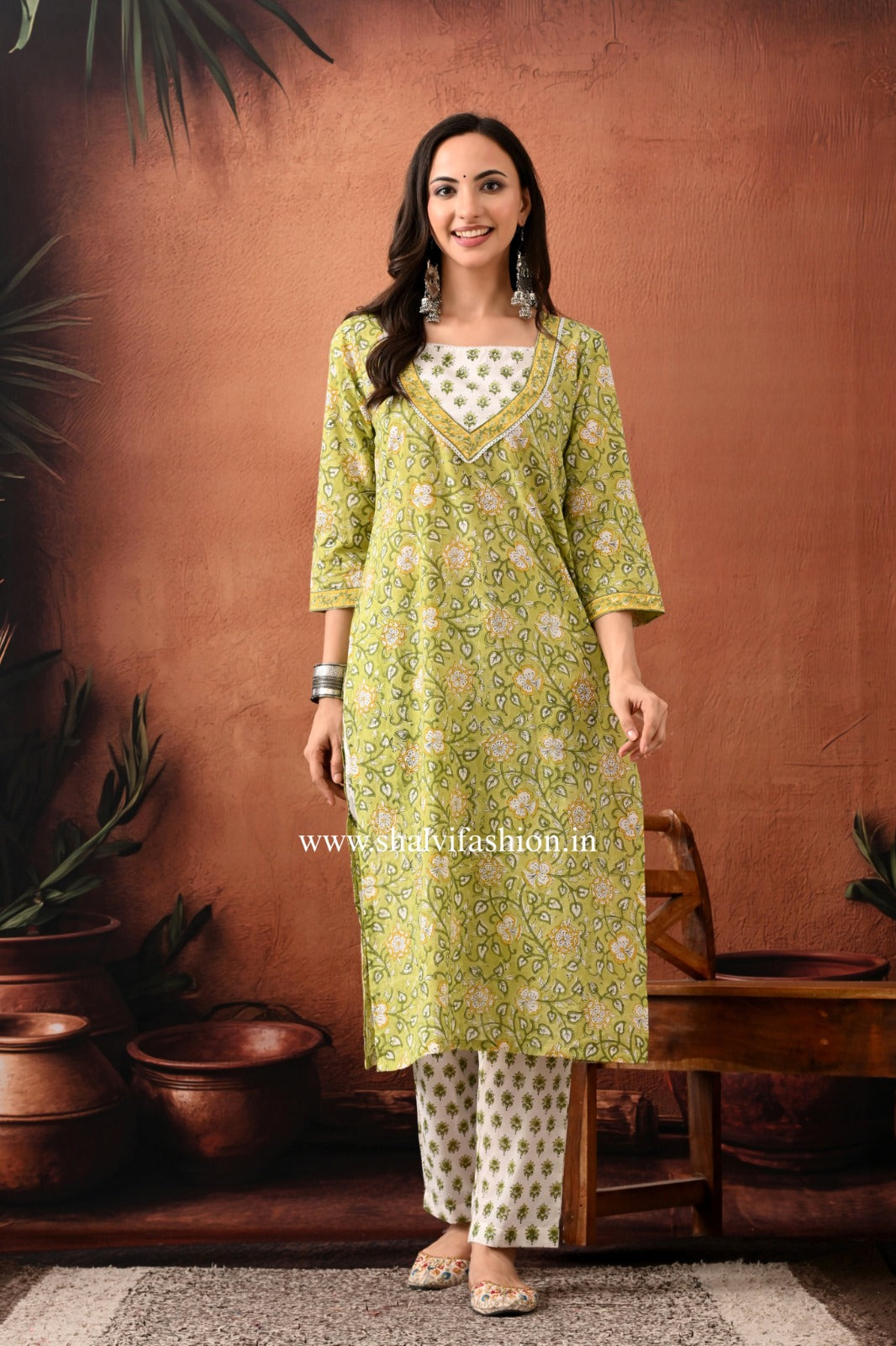 Shop block print cotton suits with kota dupatta (CSS402)