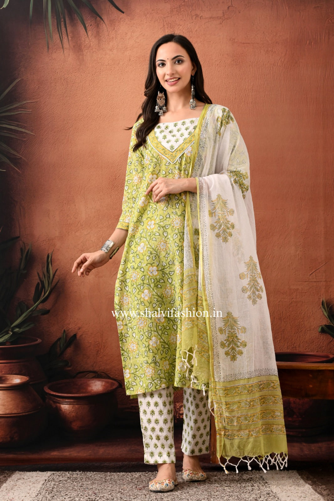 Shop block print cotton suits with kota dupatta (CSS402)
