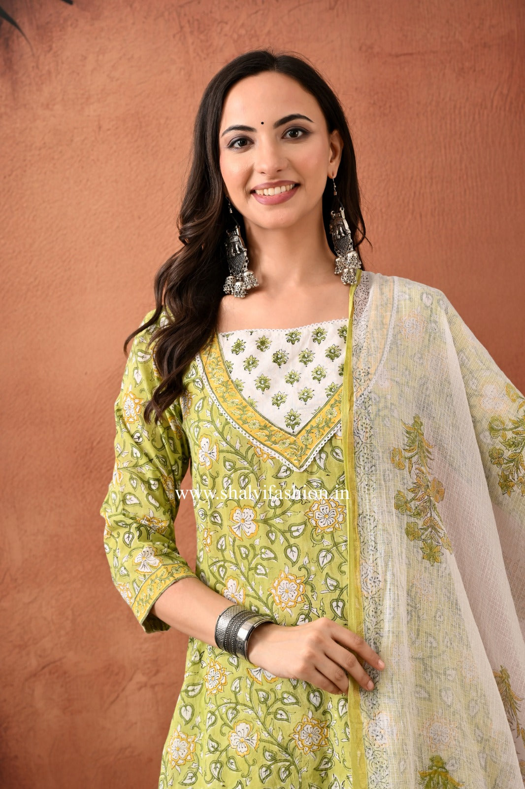 Shop block print cotton suits with kota dupatta (CSS402)