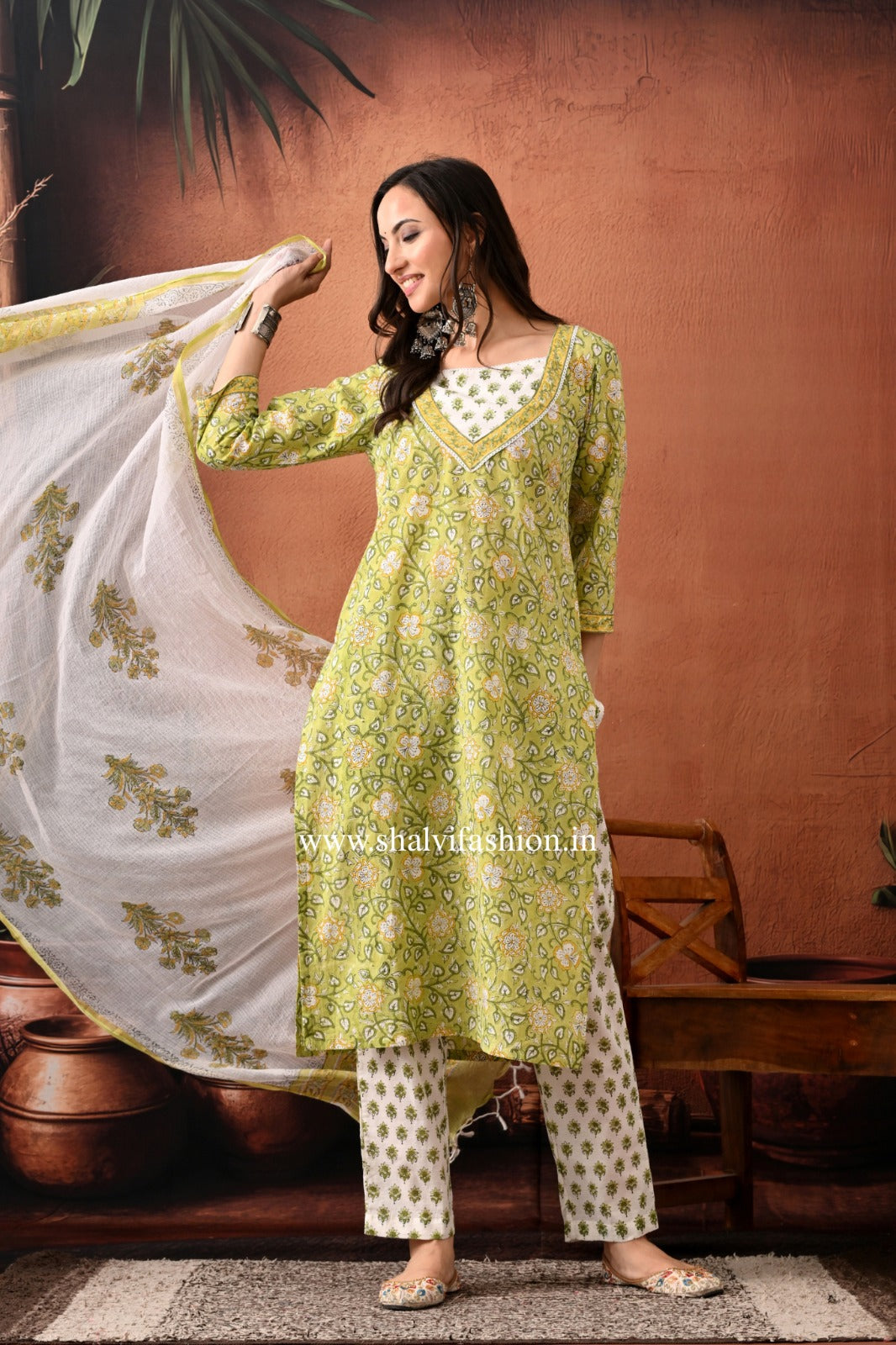 Shop block print cotton suits with kota dupatta (CSS402)