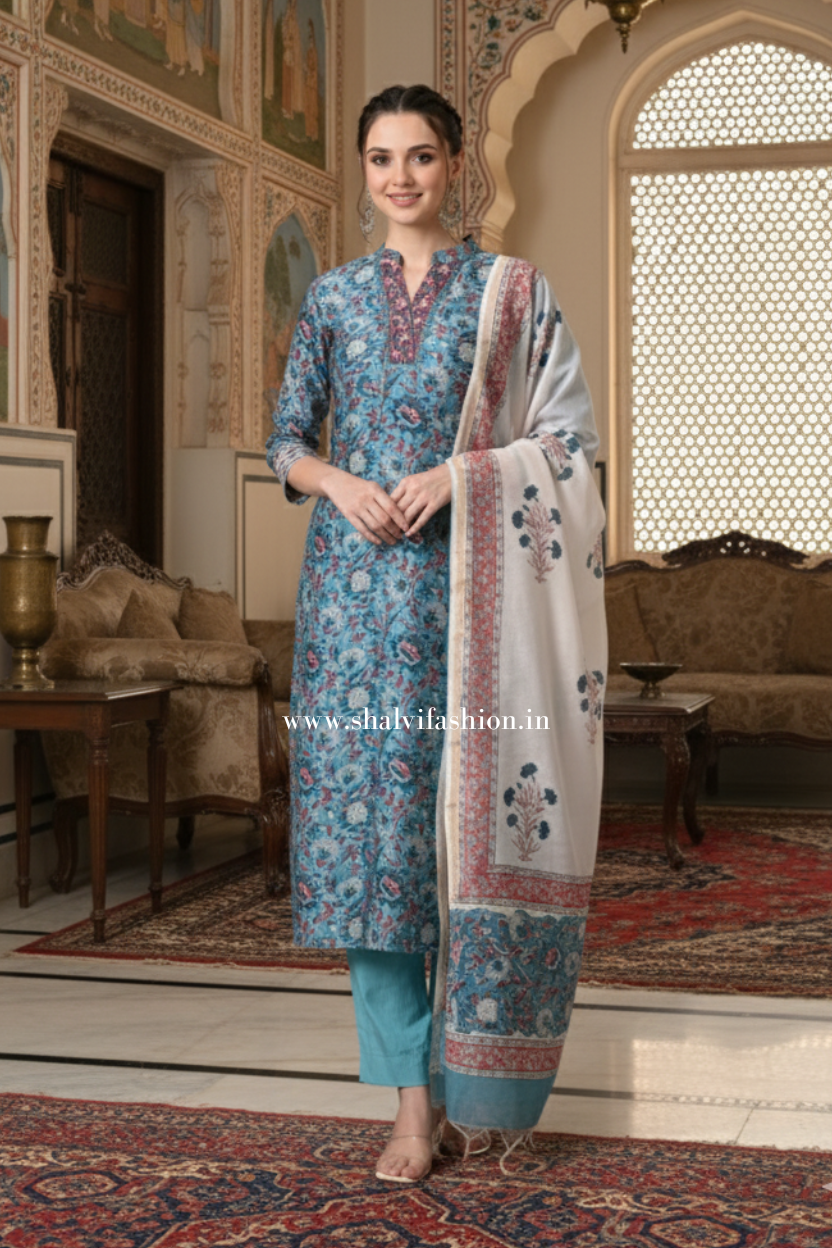 Shop hand block printed chanderi silk suits online (CSS439)
