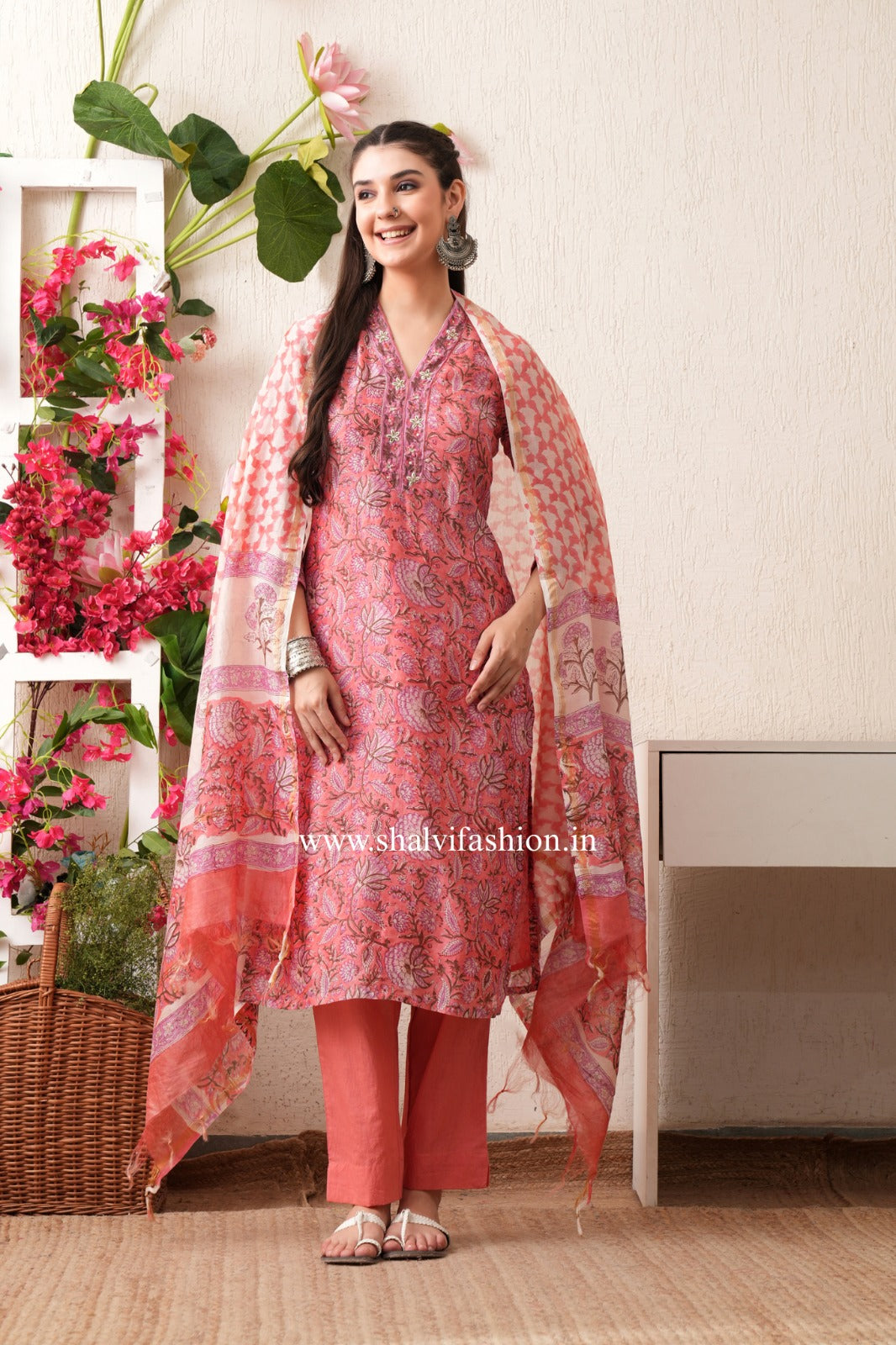 Shop block printed chanderi silk suits (CSS443)