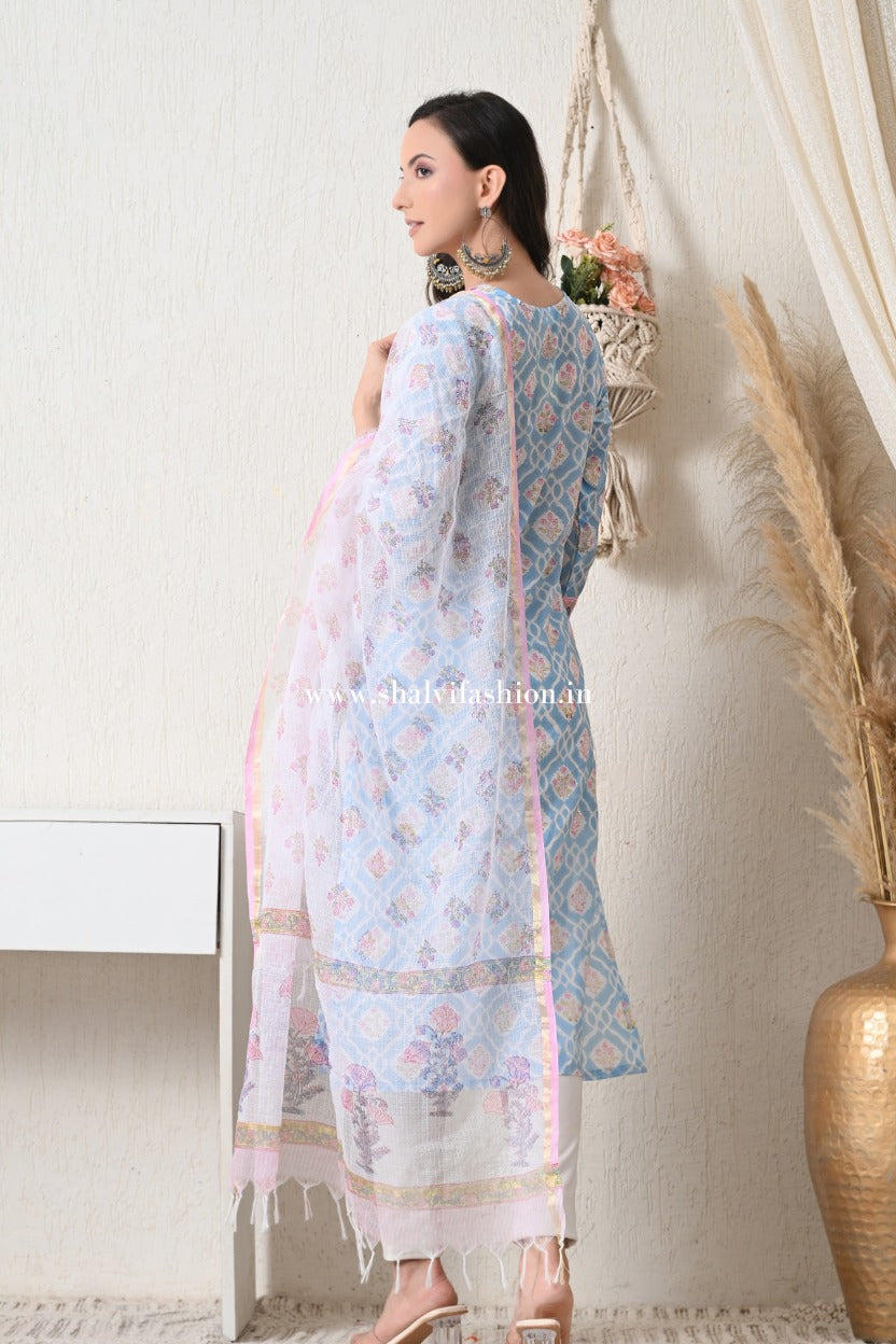 Shop hand block print pure cotton suits with kota dupatta online (CSS449)
