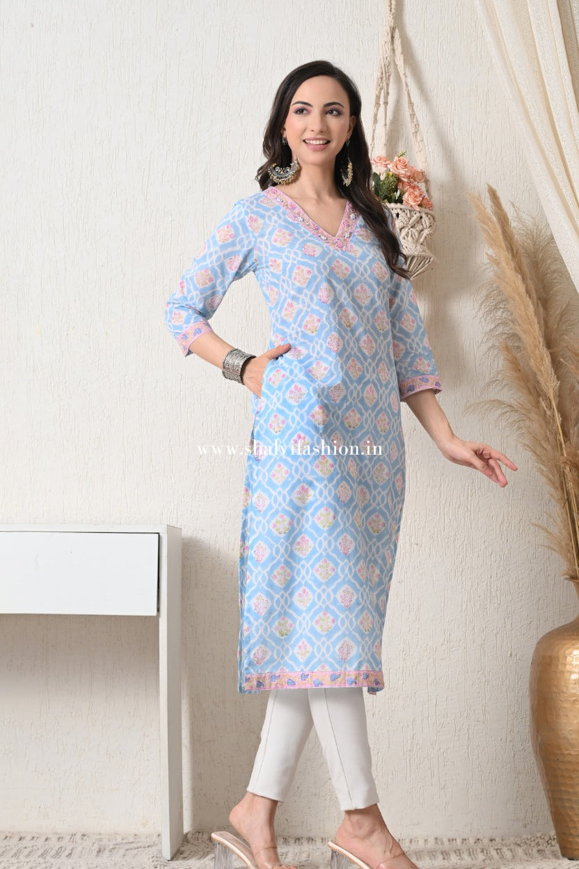Shop hand block print pure cotton suits with kota dupatta online (CSS449)