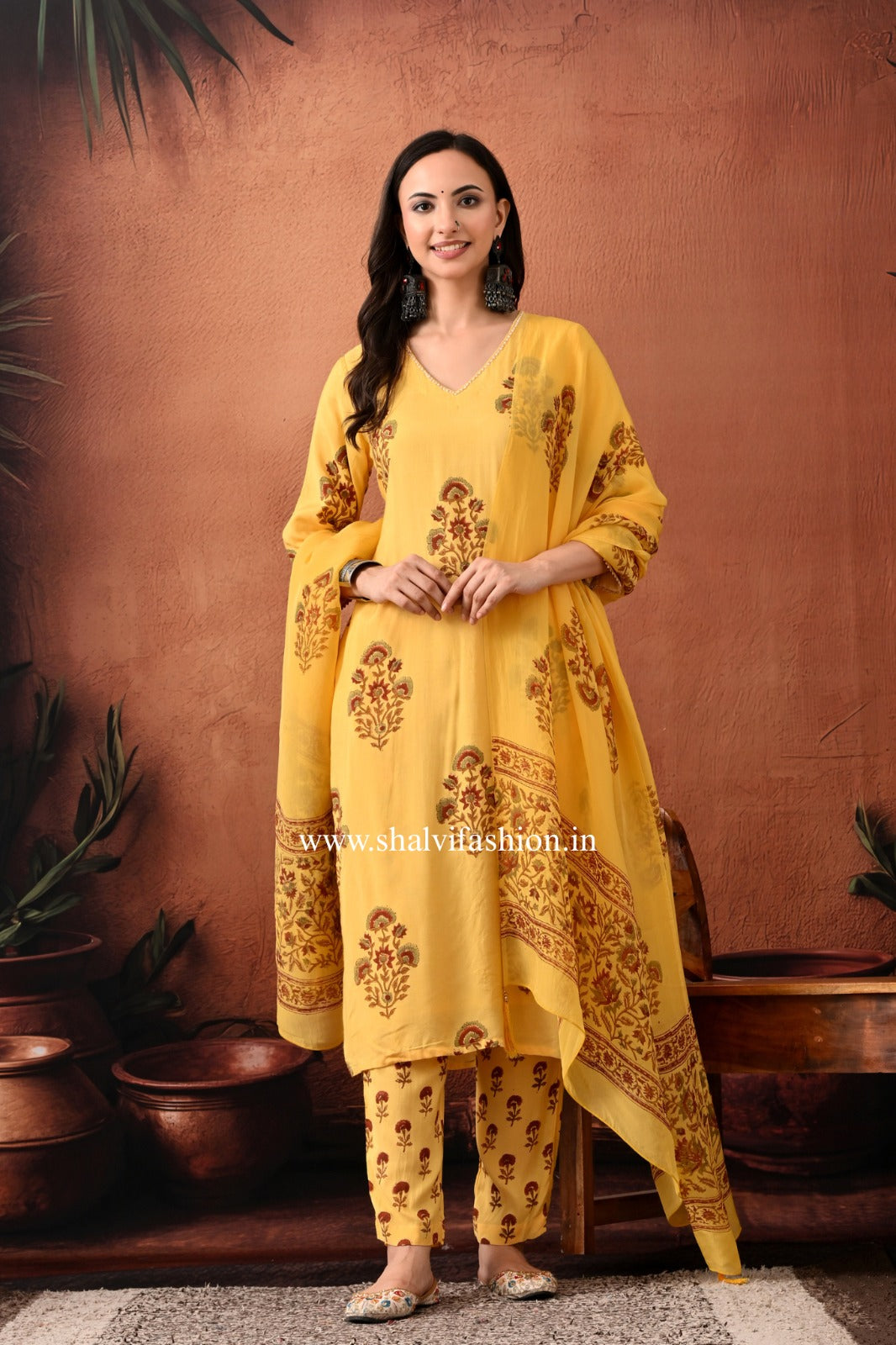 Shop hand block print muslin silk suits (CSS479)