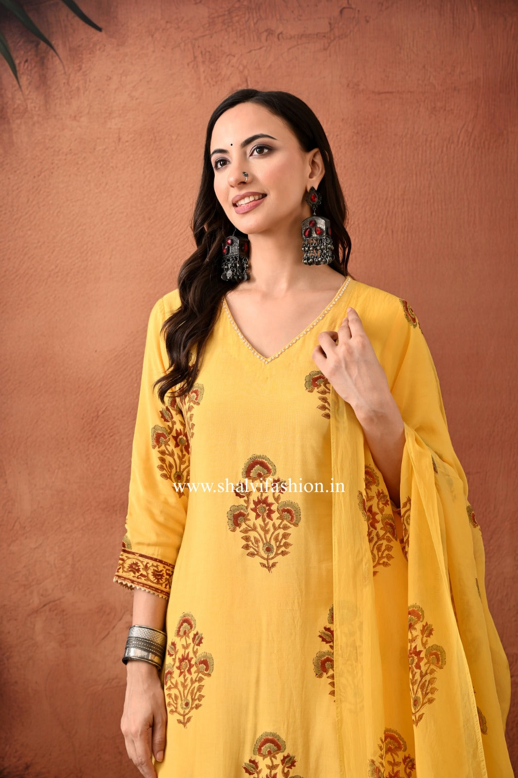 Shop hand block print muslin silk suits (CSS479)