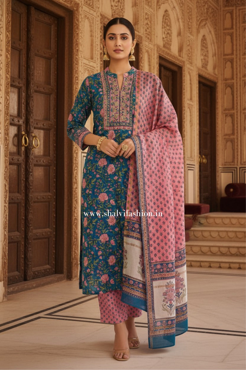 Shop block print chanderi silk suits in jaipur (CSS498)