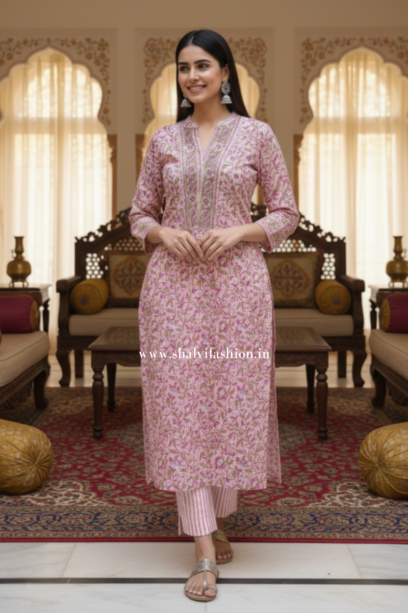 Shop hand block printed cotton suits online shopping (CSS509)