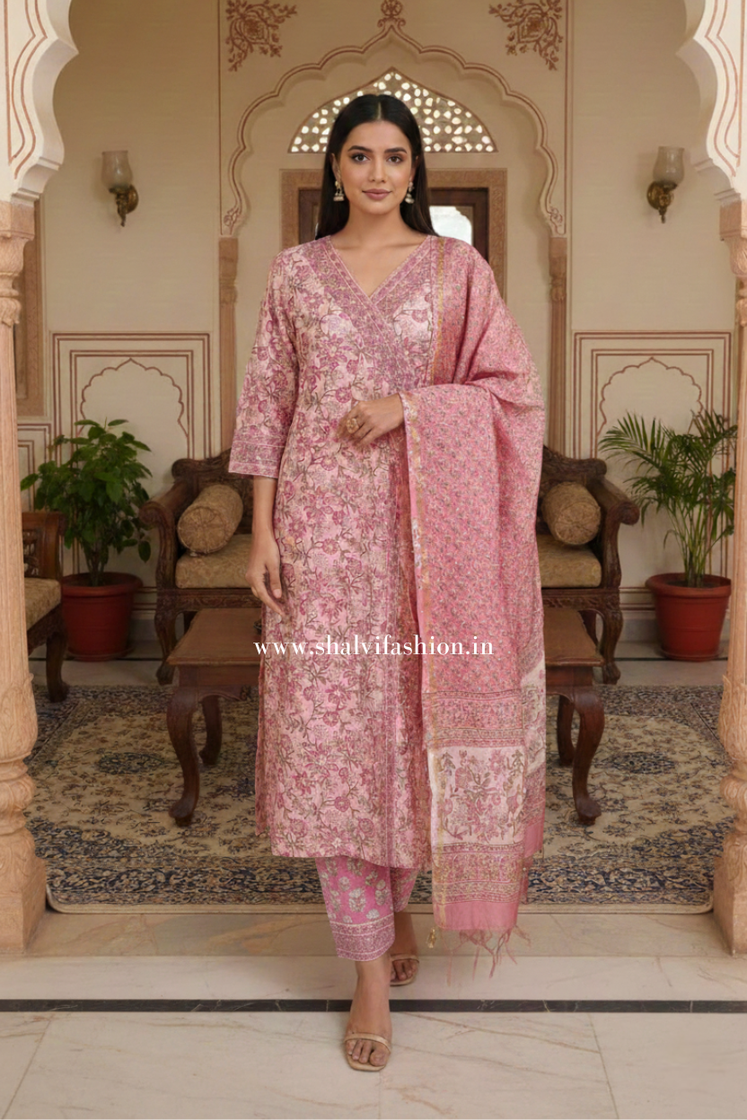 Shop hand block print chanderi silk suits online (CSS515)
