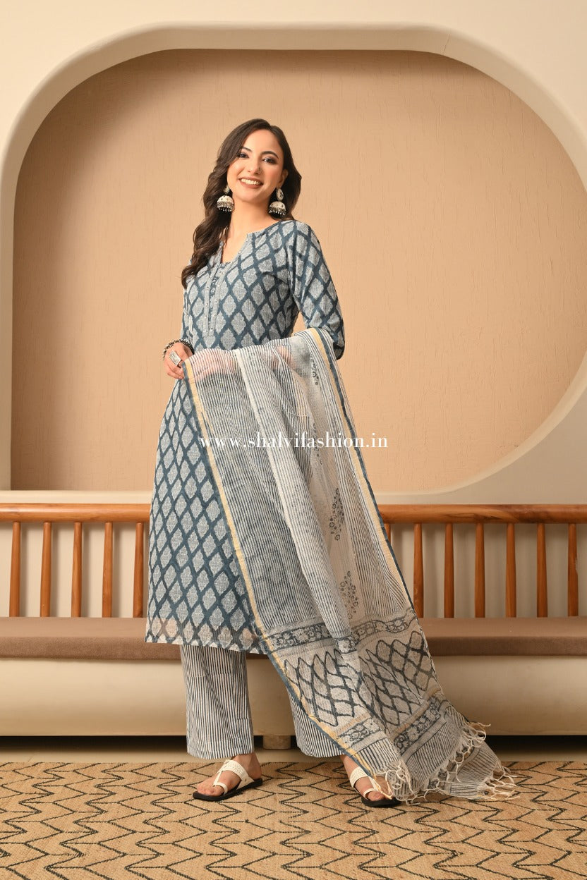 Shop jaipuri hand block print kota doria suits online (CSS529)