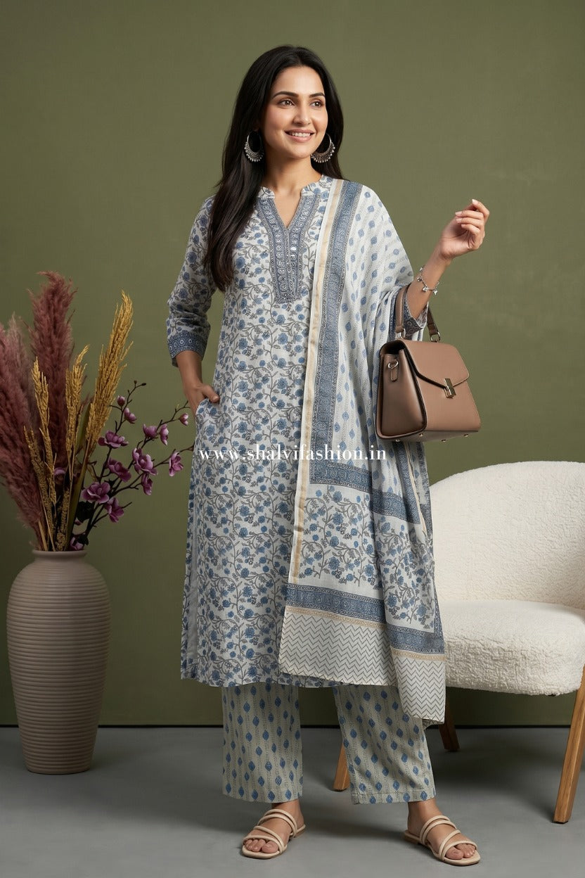 Shop hand block printed chanderi silk suits (CSS582)