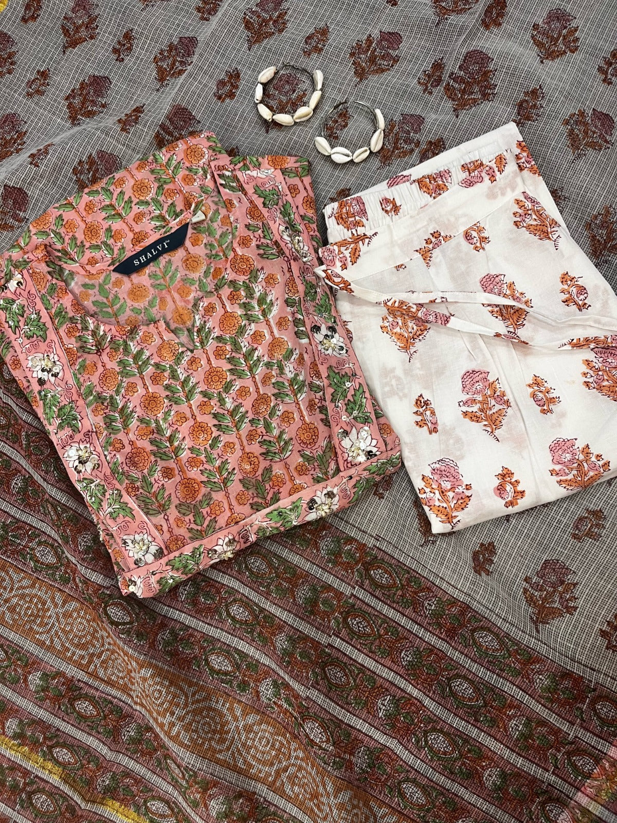 Shop hand block printed cotton suits with kota dupatta (CSS76KD)