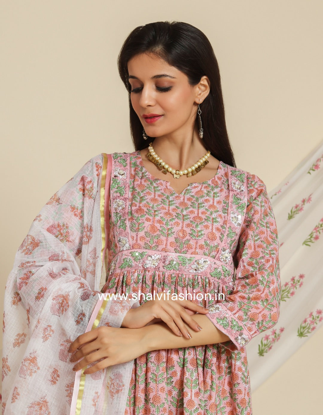 Shop hand block printed cotton suits with kota dupatta (CSS76KD)